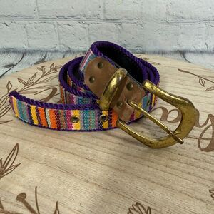 Vintage 80s Elite Women Large Patchwork Multicolor Brass Buckle Gold Y2K